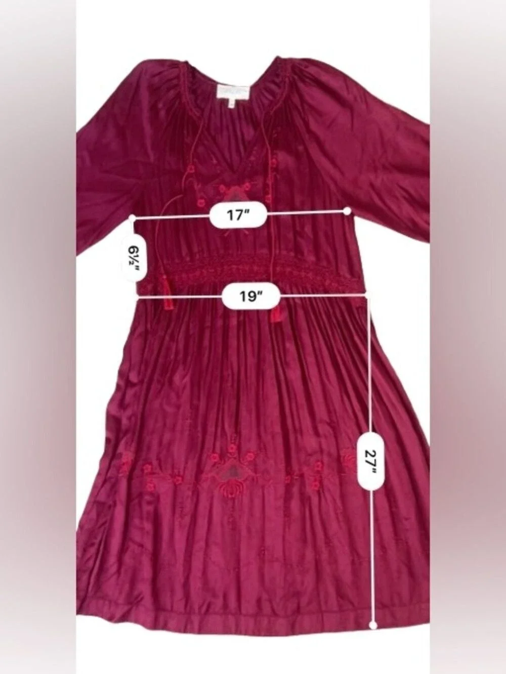 THE GREAT. Ornament Embroidered Dress | Dark red Midi Dress. Size 1 US Small 4-6